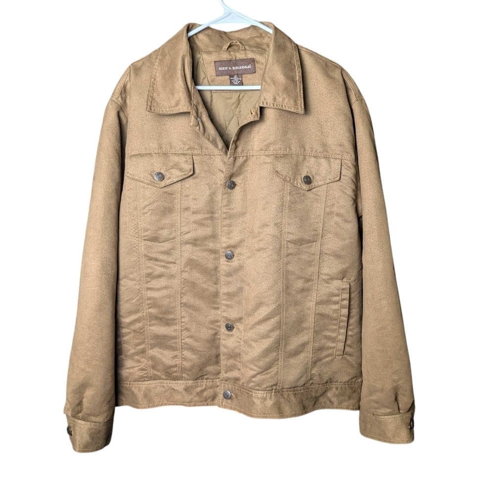 Bit & Bridle Men's Beige Tan Jacket Size XL Coat Buttons Pockets Collar Like New - Picture 10 of 12